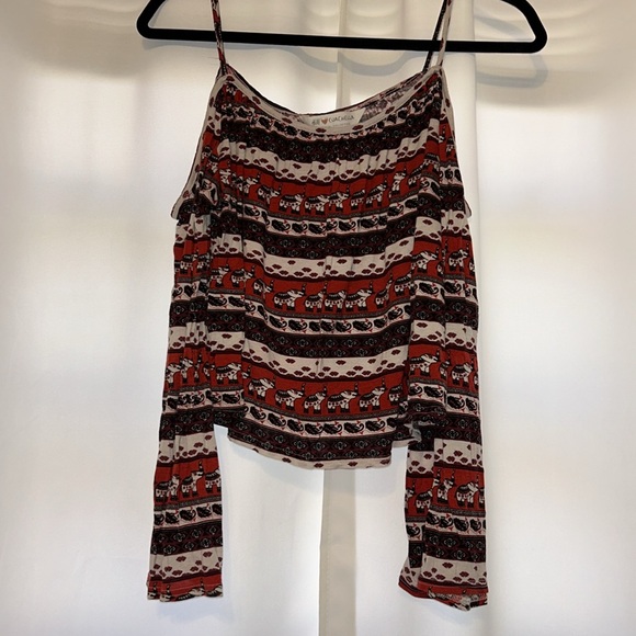 {H&M} Cold Shoulder, Boho, Elephant Print Long Sleeve Top - Picture 3 of 7